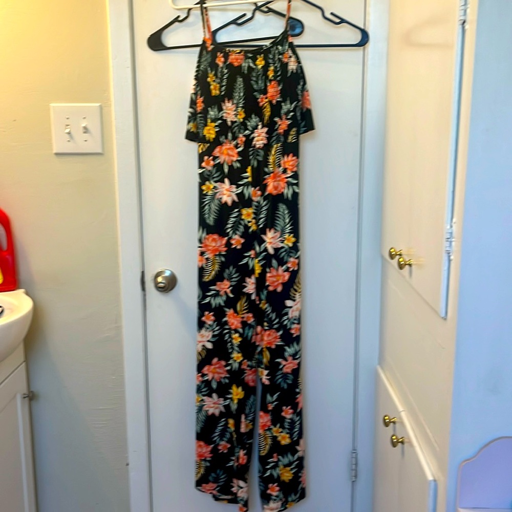 SZ L romper black/flowers/orange/pink/green